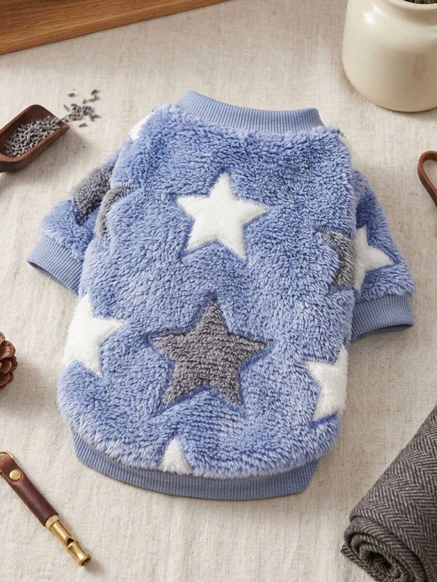 PETSIN 1 Pc Pet Dog/Cat Fleece Star Print Warm Round Neck - Multicolor - View 1