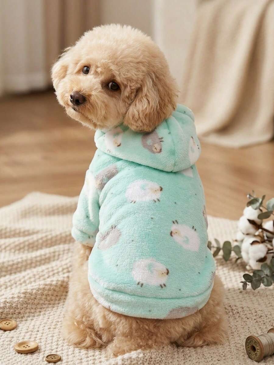 PETSIN 1 Piece Cute Lamb Print Pet Hoodie With Thick Flannel For Warmth And Gentle Anti Shedding Pet Clothing - Multicolor - View 1