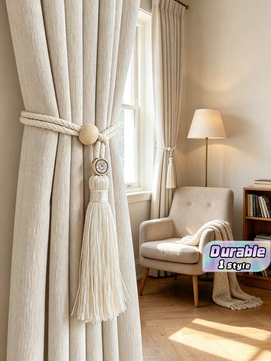 1/2/4Pcs Adjustable Curtain Tassel Tiebacks, No Drill Curtain Binding Straps, Decorative Curtain Holdback Rings For Sheer Curtain Organizer - Diamond - View 1