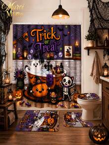 180cm*180cm 1/3/4 Pcs Halloween Ghost Bathing Bathroom Set, Includes 12 Hooks, 2D Flat Shower Curtain, Non-Slip Mat And Toilet Cover. It Is A Beautiful And Practical Home Decoration Gift Suitable For Use During The Autumn Halloween Season. - Halloween - View 9