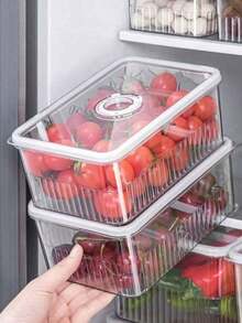 1pc Rectangular Plastic Sealed Container With Lid, Storage Box For Refrigerator, Market Stall Display, Kitchen Refrigerator Storage Box, Plastic Kitchen Storage Box, Sealed Transparent Food Preservation Box, Refrigerator Storage Box Suitable For - Transparent - View 6