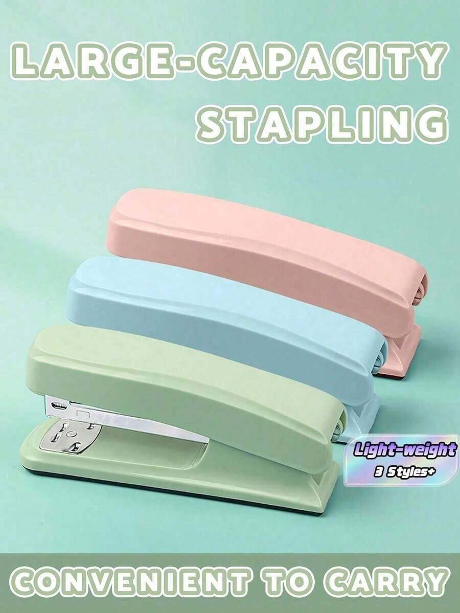 1pc Solid Color Office Stapler, Lightweight & Effortless Stapler, Multi-Function Binding Machine, Durable Stapler For Students, Back To School, School Supplies - Multicolor - View 1