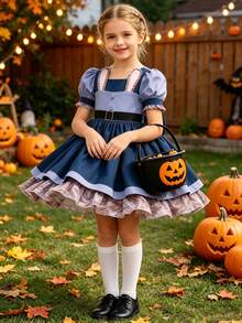 MINKOJA Kostum Kelinci Hewan untuk Pesta Ulang Tahun Anak Perempuan, Gaun Putri dengan Pita, Kostum Halloween, Karnaval, Paskah, dan 2 Potong Pakaian Anak-Anak yang Mewah. - Biru - View 1