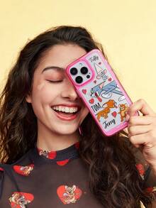 TOM & JERRY X SHEIN Cartoon Pattern Pink Fashion Phone Case, Compatible With IPhone - Multicolor - View 2