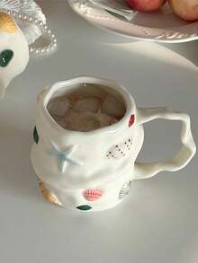 Mug Kopi Keramik Gaya Laut Ins, Cangkir Kerang 3D Tidak Beraturan Buatan Tangan, Mug Air Berwarna di Bawah Glasir, Hadiah Kreatif untuk Teh & Kopi Sore - Putih - View 5