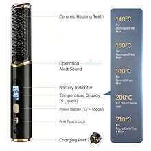 Teckwe Portable Wireless Straight Hair Comb, Fast Heating Function, 4000mAh Lithium Battery Power Supply, Long-Lasting Battery Life, LED Intelligent Digital Display, Hair Care Coating, Anti Scalding Comb Teeth, For Straight Hair Use, - Multicolor - View 12