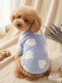 PETSIN 1 Pc Pet Dog Blue Heart Print Plush Thick Warm Crew Neck Sweatshirt For Autumn/Winter - Multicolor - View 3