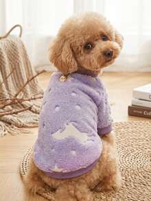 PETSIN 1件寵物紮染波點抓絨印花螢光保暖圓領狗狗衣，秋冬款 - 彩色 - 查看 4