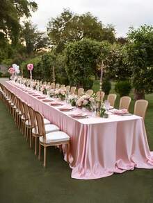 1PC Large Rectangular White Satin Polyester Tablecloth - Machine Washable Reusable Wedding Party Banquet Table Cover For Long Tables Gatherings Decor - Multicolor - View 7