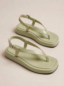 HighSole 女款春夏新款可調節扣設計夾腳露趾厚底增高涼鞋，都會極簡風卡其色，柔軟舒適防滑，適合通勤、購物、海邊度假、音樂祭，百搭夏季女鞋 - 淺卡其 - 查看 7