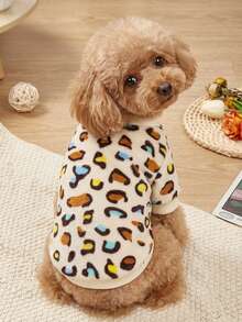 PETSIN 1 Pc Colorful Leopard Print Fleece Thickened Warm Round Neck Sweatshirt For Pet Cats & Dogs, Autumn/Winter - Multicolor - View 3