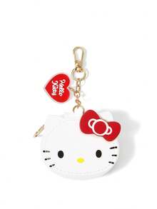 HELLO KITTY AND FRIENDS | SHEIN 蝴蝶結貓咪造型迷你零錢包，附鑰匙圈掛鉤，可作為包包掛飾，適合收納硬幣、耳機與小配件 - 紅色 - 查看 6
