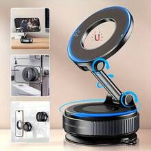 Teckwe New K007 Strong Magnet Car Phone Mount - Foldable, 360 Degree Adjustable Vacuum Base, With Multi-Angle Adjustment, Mobile Phone Car Holder - Black - View 2
