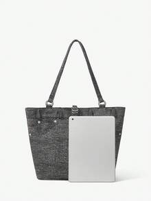 Viva Strut Women's Shoulder Bag Tote Bag Street Style, Retro Spice Girl Y2K, Metal Hardware Canvas Material Is Suitable For Daily Commuting, Shopping Fashion - Grey - View 4