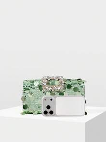 MOTF LADIES' FASHIONABLE GREEN CLUTCH BAG, EXQUISITE AND ELEGANT PEARL SEQUINED DINNER BAG, FOR BANQUETS, PARTIES, WEDDINGS, AFTERNOON TEA - Green - View 4