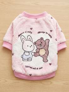 PETSIN 1 Piece Cute Bunny And Teddy Bear Love Letter Printed Flannel Sweatshirt For Autumn And Winter, Thick And Warm Pet Clothes - Multicolor - View 1