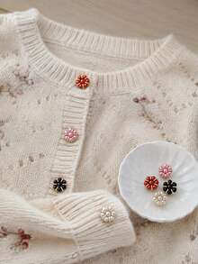 Pack 10 Pcs Delicate Flower Shaped Pearl Metal Buttons Versatile Decorative Fasteners For Sweaters Cardigans Shirts Tops Hand‑Sewn Clothing Sewing Accessories - 10pcs - View 7