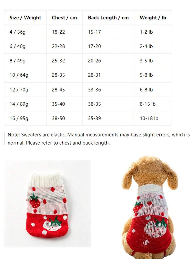 Festive Christmas Strawberry Graphic Pet Knit Pullover, Breathable Warm Winter Clothes, Fashion Pet Apparel For Holiday Photoshoots & Daily Use - C - View 2