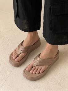 HighSole Online Celebrity Flip-Flops Women Sponge Cake Platform Sandals And Slippers Women Wear New Fashion In Summer. - Khaki - View 3