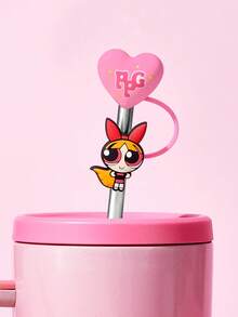 THE POWERPUFF GIRLS X SHEIN 可愛心形吸管套 防塵可重複使用吸管尖端蓋 不含吸管 送禮創意 派對 節日 情人節 飲水配件 - 粉色 - 查看 1