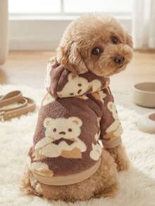 PETSIN 1 Cute Teddy Bear Pattern Printed Plush Hooded Pet Hoodie, Thick And Warm Winter Cat And Dog Clothing - Multicolor - View 6