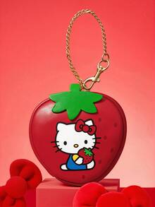 HELLO KITTY AND FRIENDS | SHEIN Cartoon Cat Strawberry Shaped Change Bag With Keychain, Portable Zipper Wallet For Coins, Earplugs And Small Accessories, Chain For Hanging Bags - Red - View 2