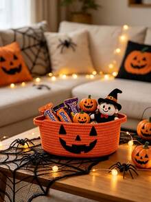 Halloween Orange Cotton Rope Storage Basket, Holiday Candy & Gift Basket For Festival Packaging - Orange - View 10