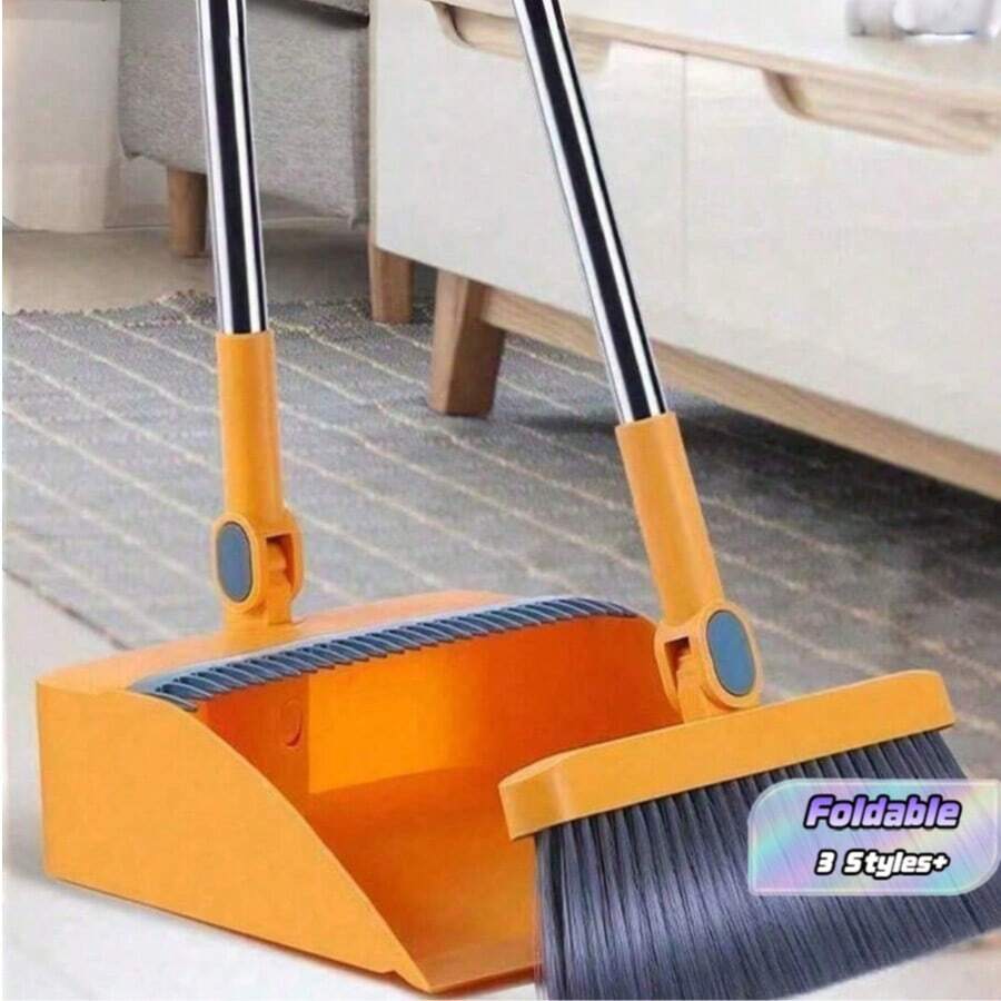 2 Pieces Living Room Essential Home Cleaning Set, Including Broom And Dustpan Set, Large Folding Broom And Dustpan Kit, Household Broom, Garbage Scoop, Thickened Broom And Dustpan Set - Multicolor - View 1