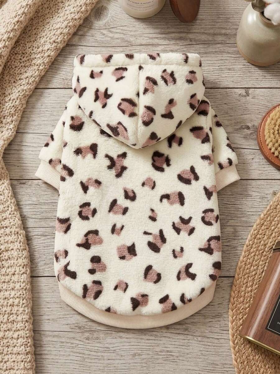 PETSIN 1 buah Hoodie Sweatshirt Bulu Domba Motif Leopard Beige untuk Hewan Peliharaan, Tebal & Hangat untuk Kucing & Anjing di Musim Gugur/Musim Dingin - MultiWarna - View 1