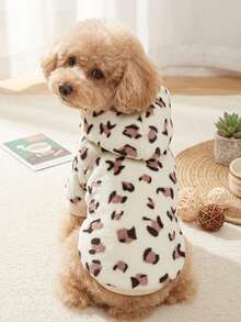 PETSIN 1 buah Hoodie Sweatshirt Bulu Domba Motif Leopard Beige untuk Hewan Peliharaan, Tebal & Hangat untuk Kucing & Anjing di Musim Gugur/Musim Dingin - MultiWarna - View 2