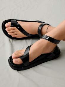 HighSole Women's Round Toe Thick Sole Fashion Sandals, Casual Beach Resort Flip Flops - Black - View 8