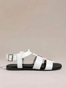 HighSole 夏季休闲百搭简约平底凉鞋 - 黑與白 - 查看 2