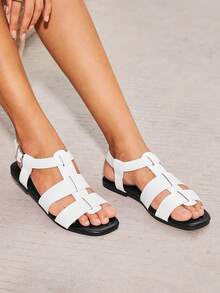 HighSole 夏季休闲百搭简约平底凉鞋 - 黑與白 - 查看 4