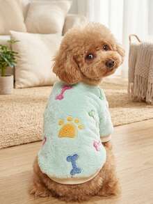 PETSIN 1 Pc Mint Green Cute Paw Print & Bone Fleece Thickened Warm Crew Neck Sweatshirt For Cats & Dogs, Autumn/Winter - Multicolor - View 3