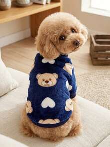 PETSIN 1 Pc Cute Bear Print Navy Flannel Pet Warm Sweatshirt - Multicolor - View 2
