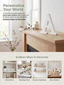 1pc 10CM White Unfinished Wooden Letters, Wall & Standing Decorative Letters, Sliced Sign Decor For Crafts, Home, Party, Birthday, Graduation, Ideal Gift Choice - White - View 2