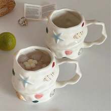 Mug Kopi Keramik Gaya Laut Ins, Cangkir Kerang 3D Tidak Beraturan Buatan Tangan, Mug Air Berwarna di Bawah Glasir, Hadiah Kreatif untuk Teh & Kopi Sore - Putih - View 10