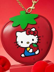 HELLO KITTY AND FRIENDS | SHEIN Cartoon Cat Strawberry Shaped Change Bag With Keychain, Portable Zipper Wallet For Coins, Earplugs And Small Accessories, Chain For Hanging Bags - Red - View 3