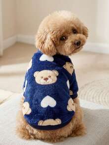 PETSIN 1 Pc Cute Bear Print Navy Flannel Pet Warm Sweatshirt - Multicolor - View 3