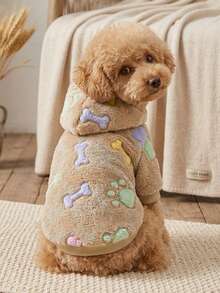 PETSIN 1 Animal Footprint Bone Pattern Printed Plush Hooded Pet Hoodie, Thick And Warm Winter Pet Cat And Dog Clothing - Multicolor - View 4