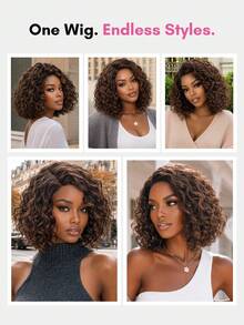 Short Curly Bob Lace Wigs Human Hair Mixed Brown Side Part Water Wave Bob Lace Front Wig 10 Inch Glueless Wear & Go Bob Wig - S4/30 - View 3