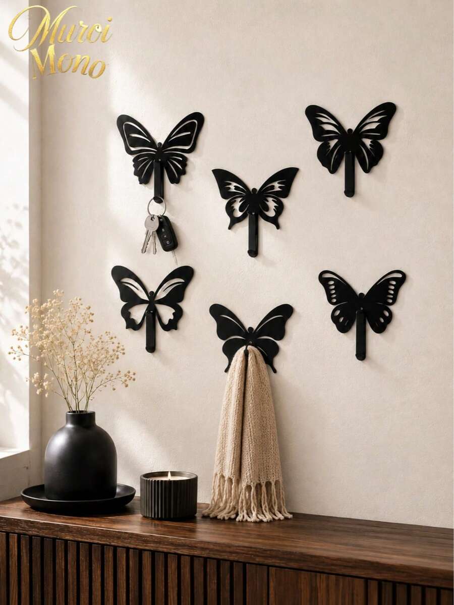 Muroi Mono Metal Butterfly Wall Hook Set, Nordic Style No-Drill Decorative Hanging Hooks For Keys, Hats, Bags, Coats, Scarves & Towels, Creative Entryway Organizer, Bedroom Wall Decor, Hallway Storage, Holiday & Housewarming Gift - Multicolor - View 1