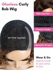 Short Curly Bob Lace Wigs Human Hair Mixed Brown Side Part Water Wave Bob Lace Front Wig 10 Inch Glueless Wear & Go Bob Wig - S4/30 - View 7