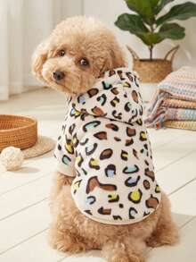 PETSIN 1pc Pet Colorful Leopard Print Hooded Sweatshirt, Thick Warm For Cats And Dogs In Autumn/Winter - Multicolor - View 1