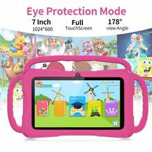 Tablet Edukasi Anak 7 inci, 4GB+64GB, Quad-Core 1.3GHz, Android 13, Layar IPS HD 1024x600, Kamera 2MP+2MP, Kontrol Orang Tua WiFi, Bahan ABS Silikon, Aksesoris Lengkap Termasuk - MultiWarna - View 8