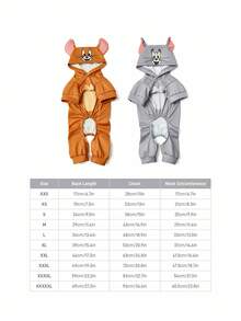 TOM & JERRY X SHEIN 1pc Cartoon Character Cosplay Pet Jumpsuit, Loungewear, Pajamas, Cat/Dog Clothes, Size XXS-XXXXL, Extra Small, Extra Large, Cosplay - Multicolor - View 9
