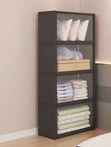 1pc Dustproof Storage Cabinet With Lid, Wardrobe, Bookcase, Storage Rack, Improves Space, Stable And Stylish, Easy To Assemble And Disassemble, Portable, Suitable For Living Room, Bedroom, Entrance, Office, Home, Multi-Layer Storage - Black - View 9