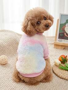 PETSIN 1pc Pet Dog/Cat Fleece Warm Sweatshirt, Fashionable Tie-Dye Blue & Yellow Round Neck Pullover - Multicolor - View 4