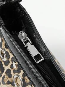 Viva Strut Women's Shoulder Bag, Leopard Print Retro Decoration, Animal Print Spice Girl Sweet Cool Wind, Rivet Hollow Decoration, Zipper Closure, Daily Shopping - leopard print - View 7