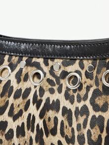 Viva Strut Women's Shoulder Bag, Leopard Print Retro Decoration, Animal Print Spice Girl Sweet Cool Wind, Rivet Hollow Decoration, Zipper Closure, Daily Shopping - leopard print - View 6